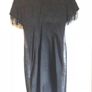 Suede dress leather trim